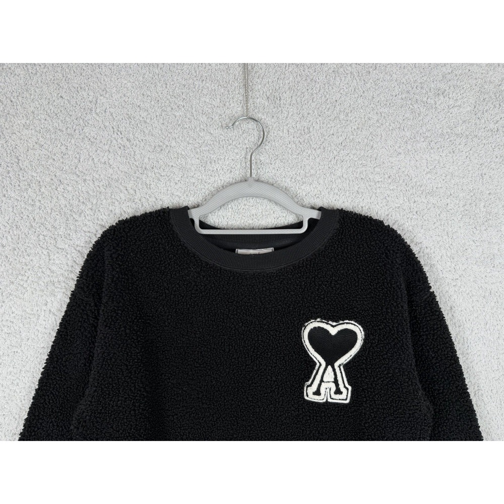 AMI Paris Heart Logo Textured Boucle Sweatshirt Black Woman's Size S - Picture 6 of 10